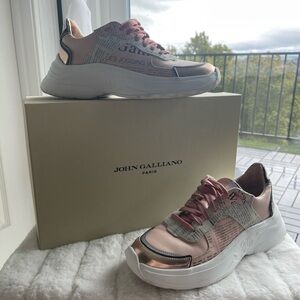 John Galliano Newspaper Print Leather Women's Sneakers Shoes, EU 37/6.5 US